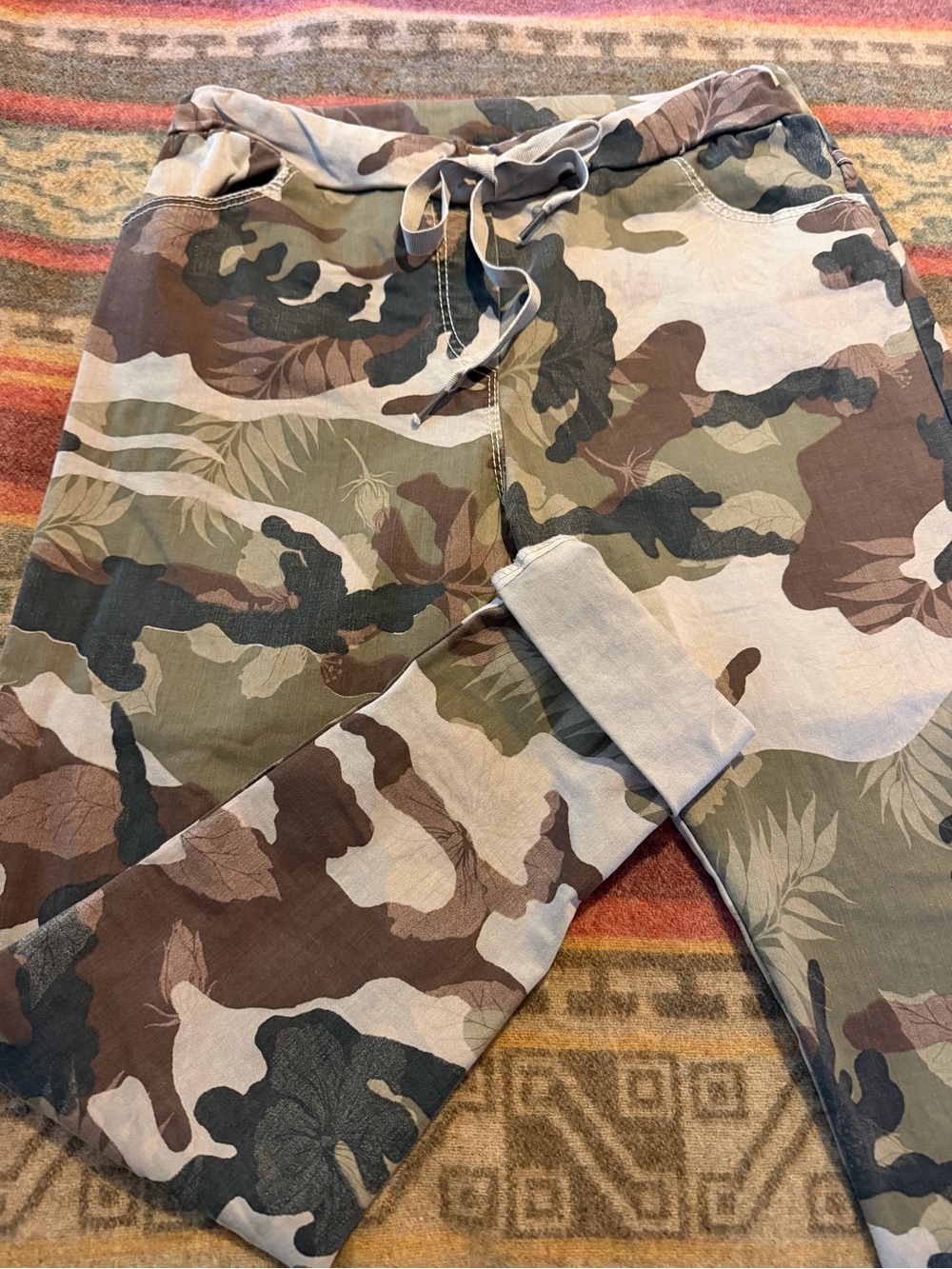 The Porter Collective Camo Floral Pants Size S Made in Italy Drawstring trending